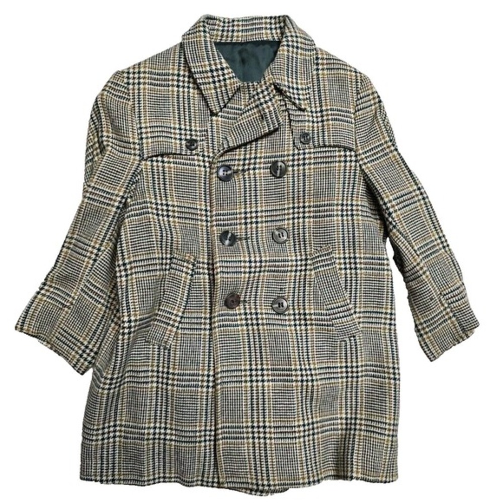 Vintage Plaid Overcoat 4-5‎ Biys Button Boys  Solitaire